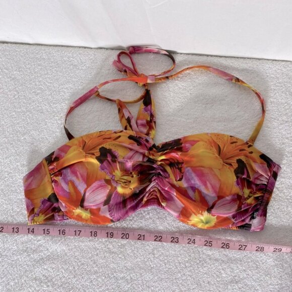 5/$25 La Vie En Rose Aqua Pink Orange Floral Print Bikini Top M - Picture 6 of 8